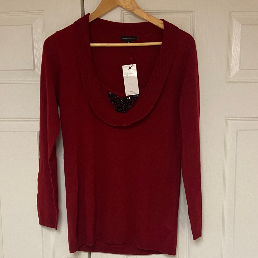 BCBGMaxAzria Red Embellished Sweater.  Brand New (Size Large)